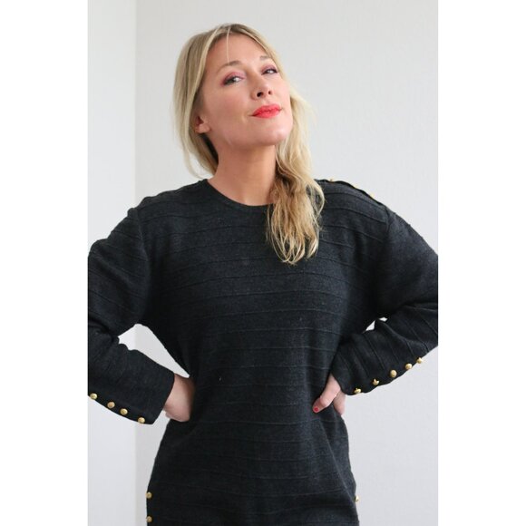 1990's Vintage Charcoal & Wool Sweater Dress Women's Extra Small Medium XS SM MD - Picture 3 of 10